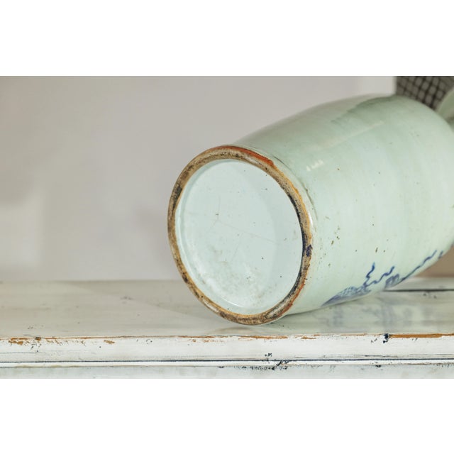 Large Chinese Blue and White Porcelain Vase with Hand-Painted Motifs For Sale - Image 4 of 12
