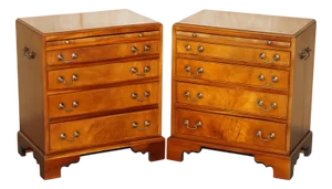 Military Campaign Nightstands in Walnut Brown and Leather, Set of 2
