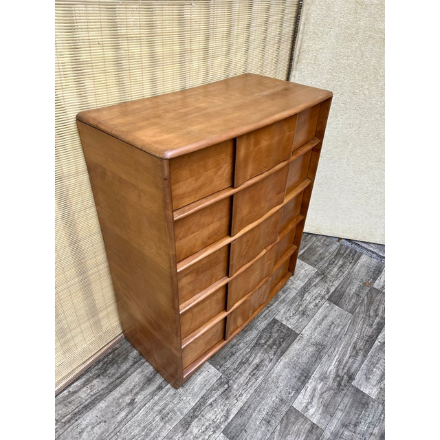 1950s Refinished Mid Century Modern Five-Drawer Highboy Dresser by Heywood Wakefield Circa 1950s For Sale - Image 5 of 18