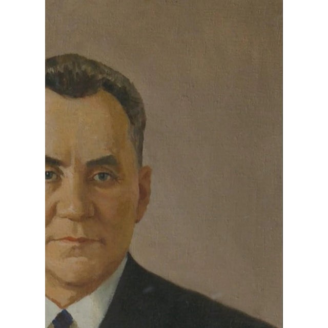 Realism Portrait Politician Large Male Portrait Antique Oil Painting Original Socialist Realism Soviet Art Ukrainian Artist Unknown 80-59 For Sale - Image 3 of 6
