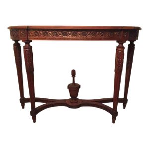 1990s French Style Mahogany Hand-Carved Curved Console Table