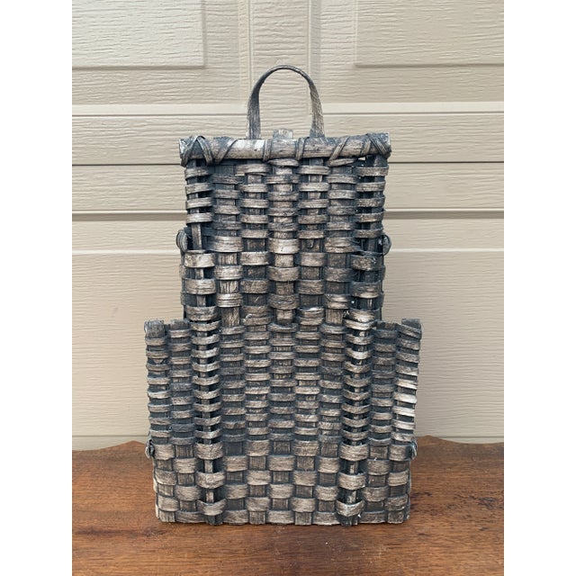 Wood Early 20th Century American Gray Splint Oak Double Hanging Basket For Sale - Image 7 of 10