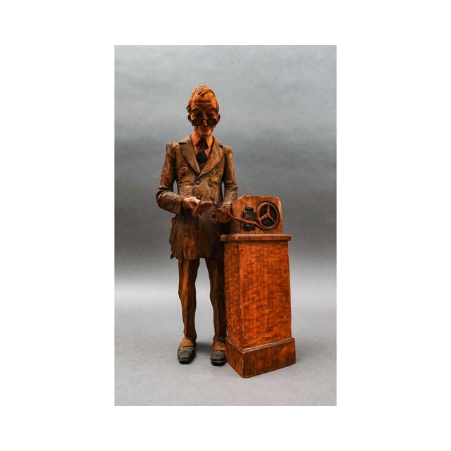 Emil Janel (Sweden 1897-1981) Signed Master American Wood Carver Figure Statue (Repair) Measures approximately 7 1/2"...