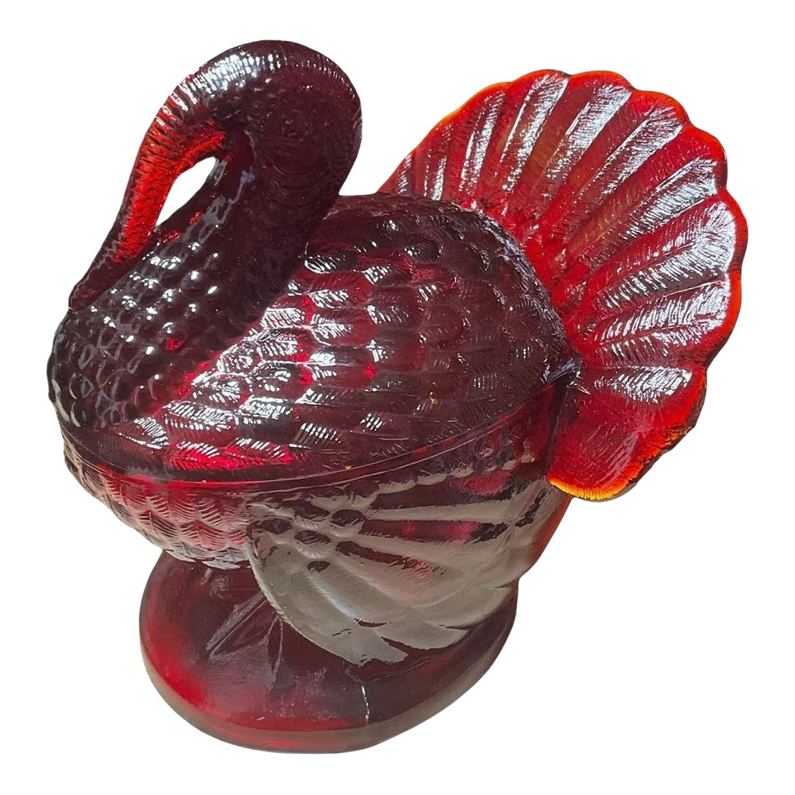 1960s Vintage Le Smith Ruby Red Amberina Glass Turkey Candy Dish With ...