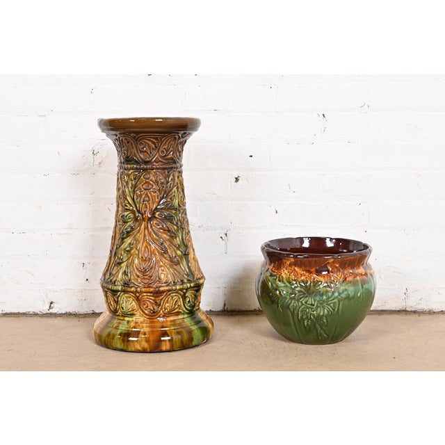 Roseville Pottery Roseville Pottery Glazed Ceramic Jardiniere With Pedestal Stand, Circa 1940s For Sale - Image 4 of 12