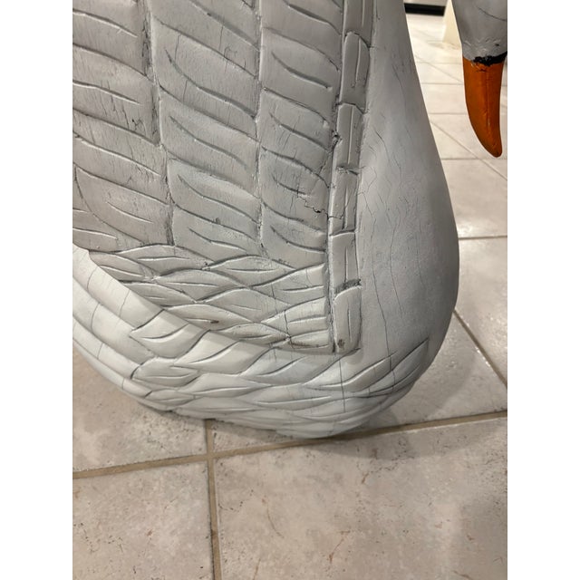 Monumental Vintage Hand Carved Wooden Swan Sculpture Palm Beach Chic Folk Art For Sale - Image 10 of 13