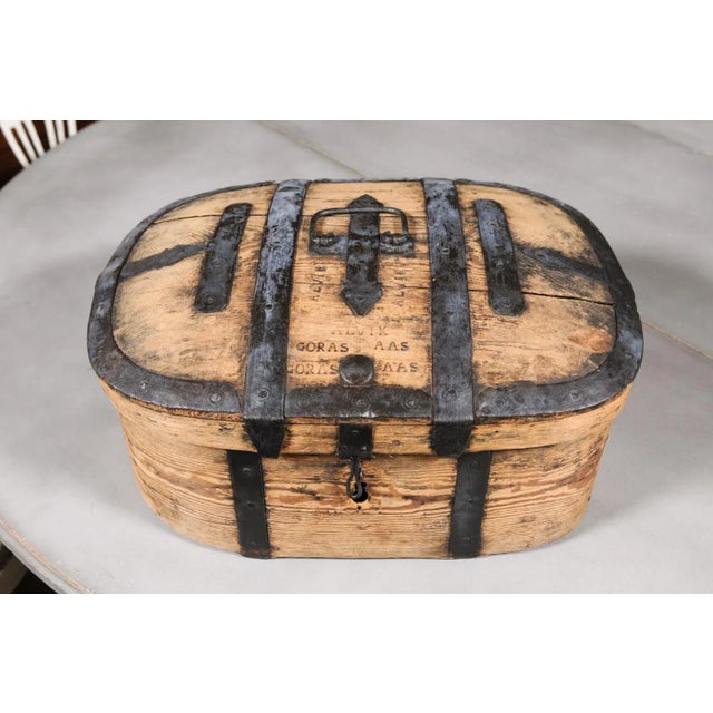 Wood Swedish 1790s Rustic Oval Top Wooden Box with Iron Accents and Distressed Patina For Sale - Image 7 of 12
