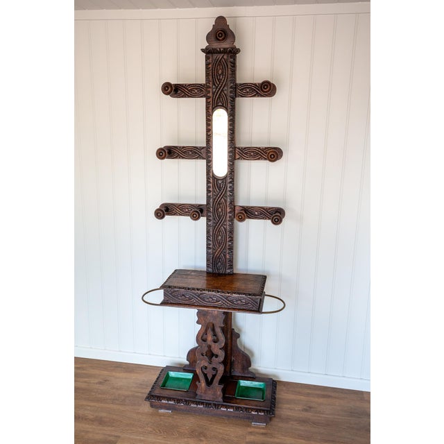 Metal Arts & Crafts Carved Oak Hall Stand, 1870 For Sale - Image 7 of 18