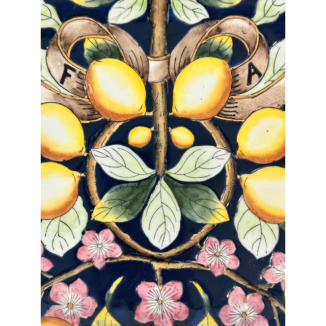 Late 20th Century Late 20th Century Majolica Acqua Fa Cedra Raised Relief Lemon Flower Leaves Large Platter For Sale - Image 5 of 8