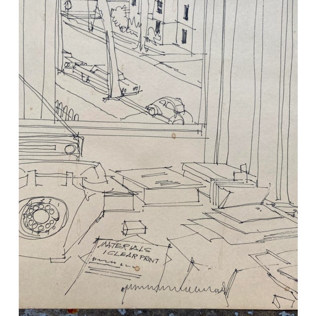 Illustration 1973 Edward Fogle Office Window Drawing For Sale - Image 3 of 5
