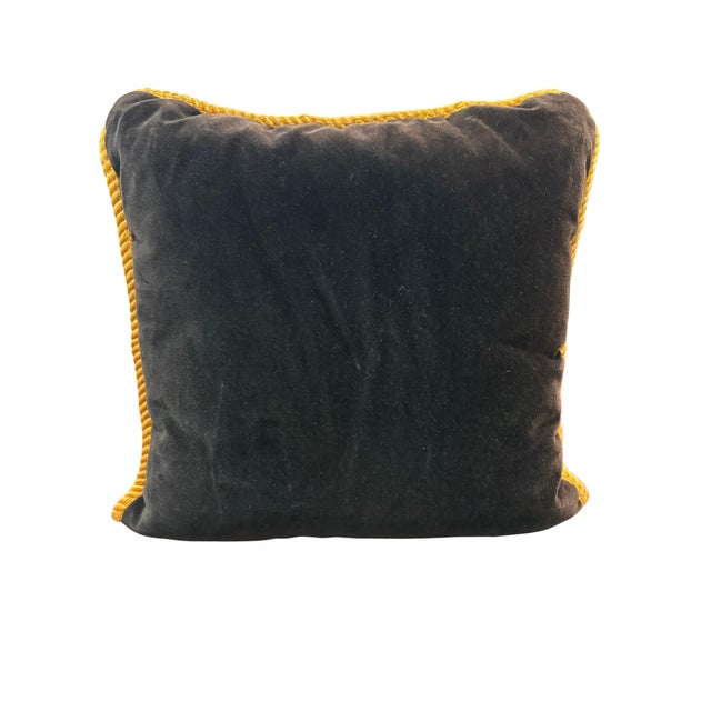 A striking vintage decorative pillow featuring an authentic Salvatore Ferragamo printed textile, identified by the ©...