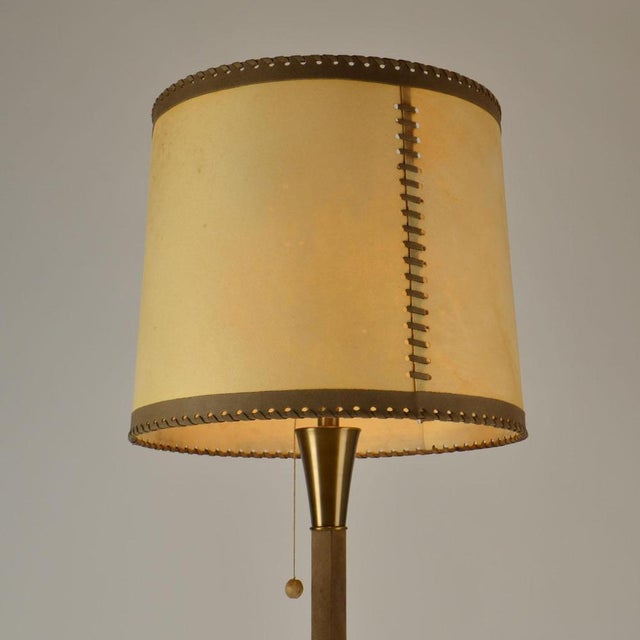 Leather and Brass Floor Lamp with Parchment Shade, 1960s For Sale - Image 6 of 13