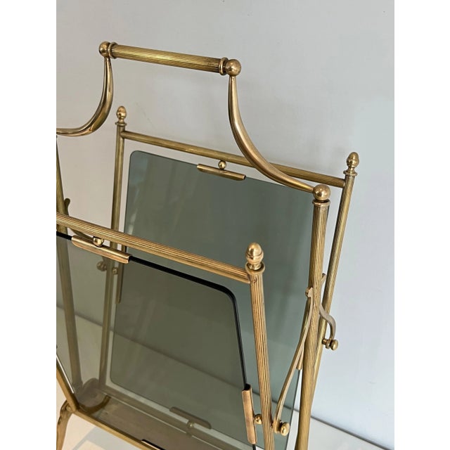 1940s 1940 Neoclassical Style Magazine Rack in Brass and Blueish Glass from Maison Jansen For Sale - Image 5 of 12