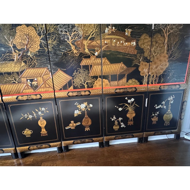 6 Panel Coromandel Lacquered Screen For Sale - Image 11 of 13