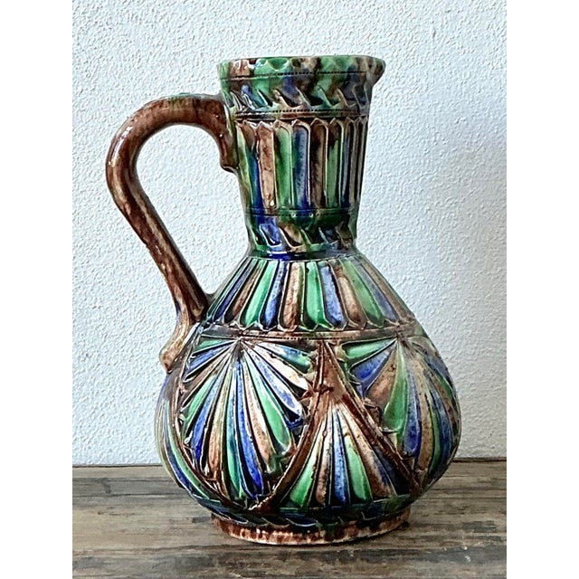 Vintage Hand Painted Glazed Ceramic Pitcher For Sale - Image 9 of 11