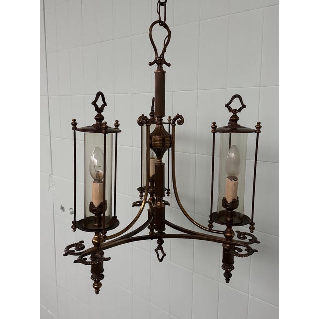 Mid-Century Modern Neoclassical Empire Brass and Glass Chandelier, 1950s For Sale - Image 3 of 18