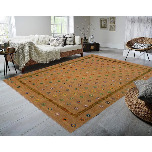Khaki 1990s 1990s Abstract Moroccan High-Low Tan/Green Wool Rug - 8'10'' X 11'4'' For Sale - Image 8 of 8