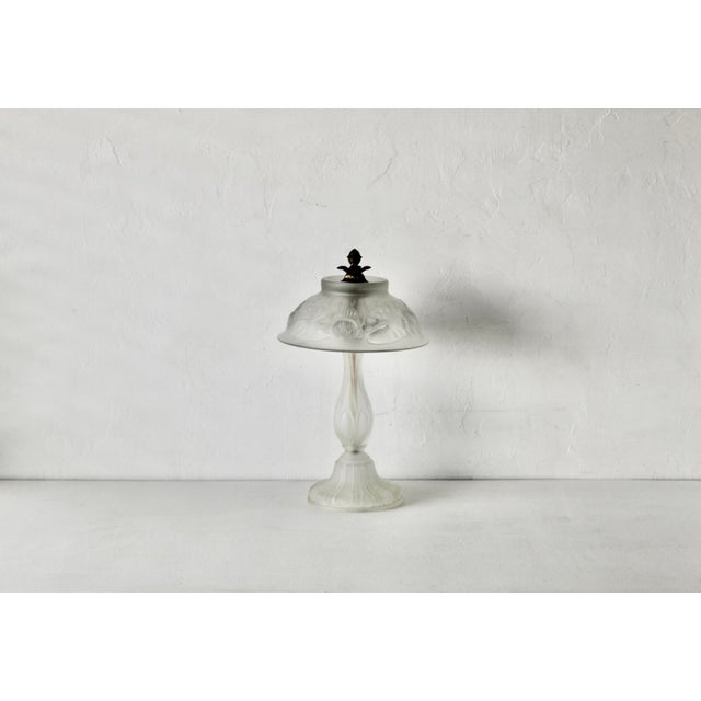 Lalique Vintage Lalique Style Art Nouveau Frosted Glass Lamp Floral Relief For Sale - Image 4 of 13