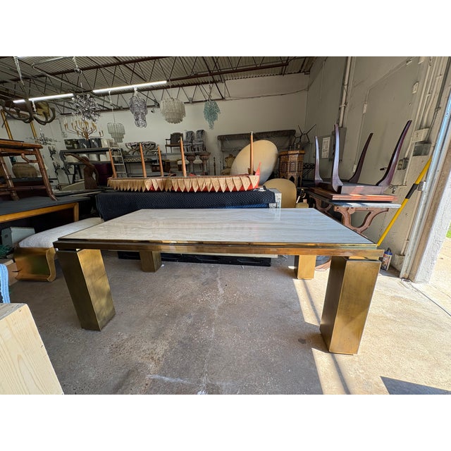 1970s French Modern Brass and Travertine Dining Table For Sale - Image 16 of 18