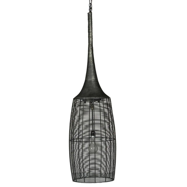 Modern Industrial Modern Narrow Iron & Wire Pendant Light For Sale - Image 3 of 3