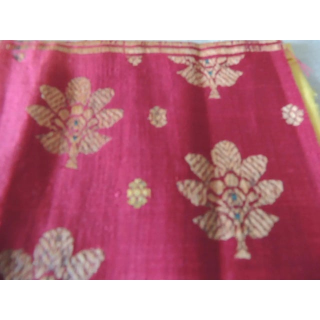 Red and Gold Embroidered with Gold Metallic Threads Textile Fragment For Sale - Image 4 of 6