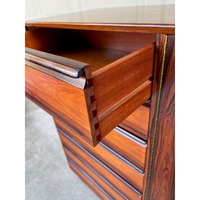 Vintage Danish Westnofa Rosewood Dresser Gentleman's Chest Drawers Highboy For Sale - Image 9 of 14