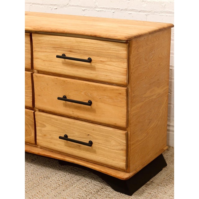 Vintage Sculptural Oak Wood Nine-Drawer Dresser For Sale - Image 11 of 12