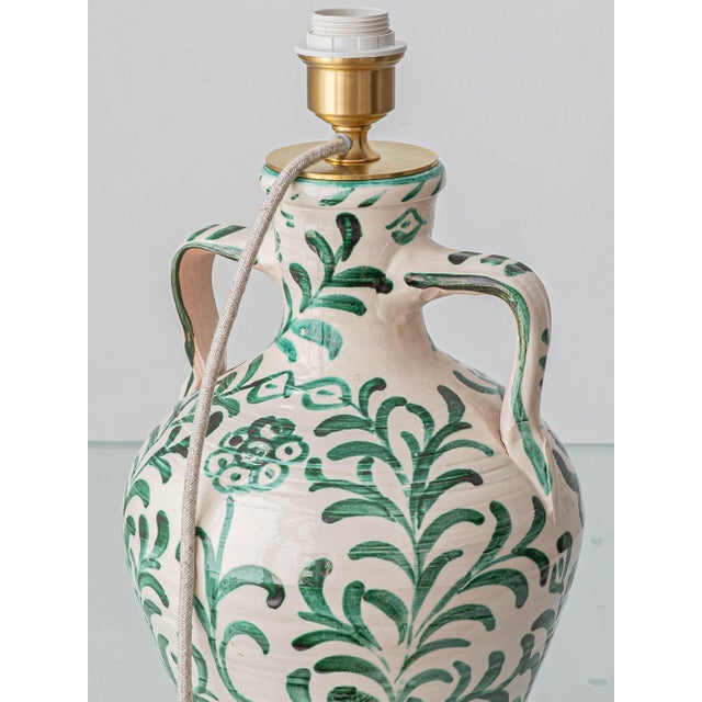 Metal Spanish Revival Ceramic Table Lamps with New Linen Shades, 2010s, Set of 2 For Sale - Image 7 of 18