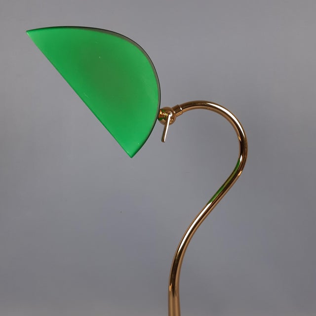 Banker Table Lamp in Polished Brass with Satin Green Glass Shade, 1970s For Sale - Image 10 of 16