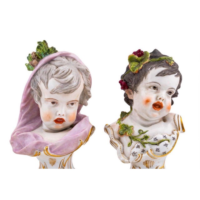 Art Deco 1920s Meissen Winter & Fall 4 Four Seasons Series by Heinrich Schwabe Circa 1880 Lamps - a Pair For Sale - Image 3 of 5