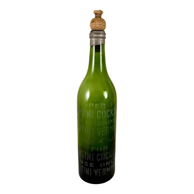 Antique French Etched Martini Vermouth Corked Bottle For Sale