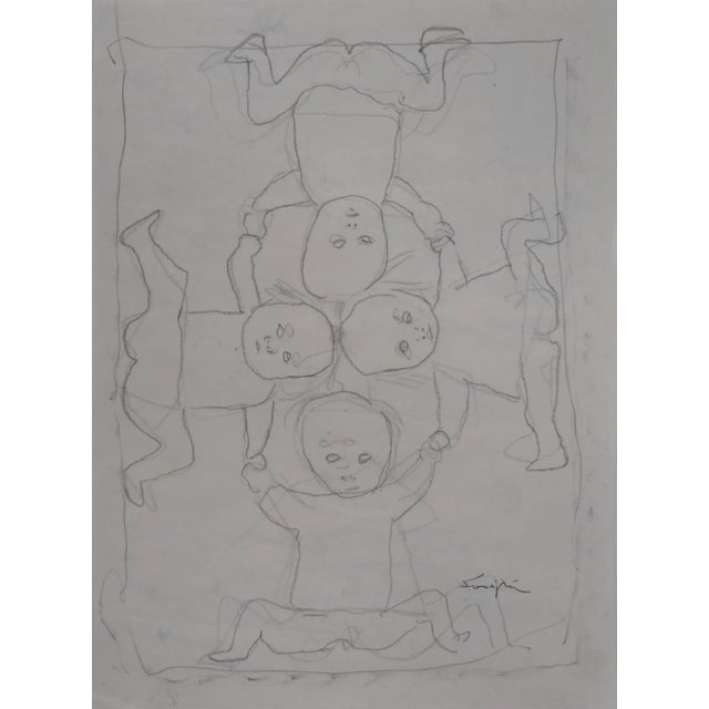 Children Dancing Drawing by Tsuguharu Foujita, 1950 For Sale - Image 8 of 8