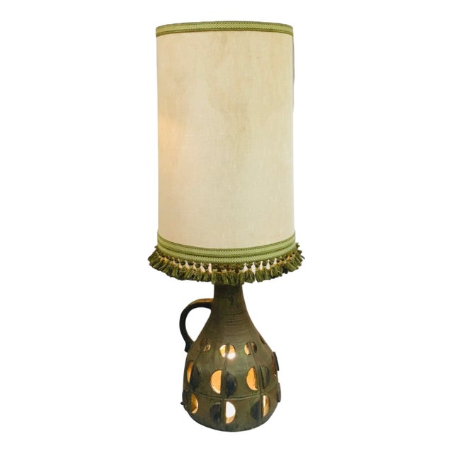 Vintage Openwork Ceramic Lamp, 1970s For Sale