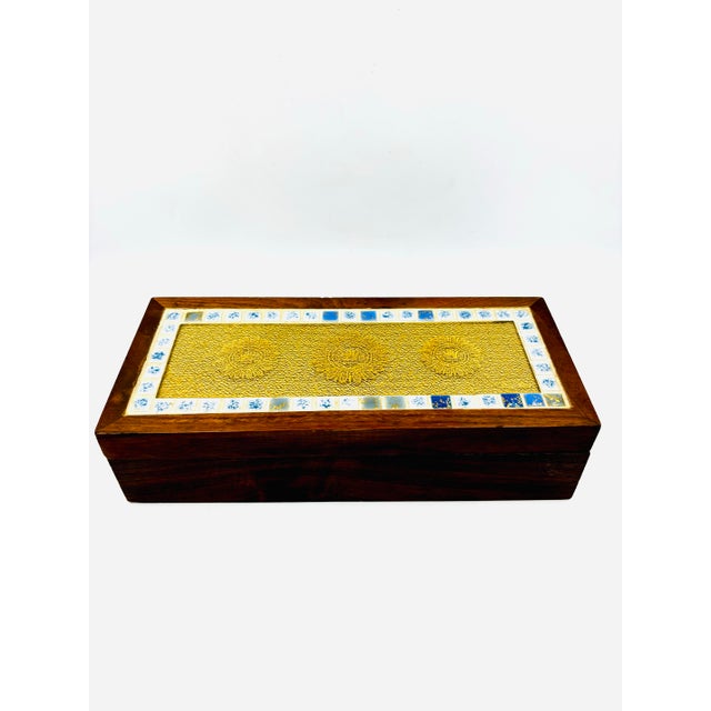 Mid-Century Modern Mid 20th Century Georges Briard Regalia MCM Teak Wood Box W Mosaic Tile & Glass Inset Top For Sale - Image 3 of 12