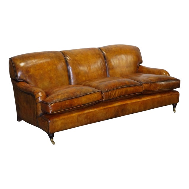 Hand-Dyed Leather 3-Seater Sofa from Howard & Sons For Sale