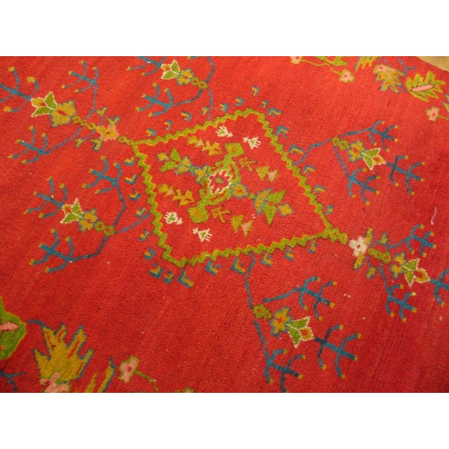 1930s Red Field Antique Medallion Antique Turkish Oushak Rug 4' 1"x 6' 7" Handknotted Wool Carpet For Sale - Image 4 of 4