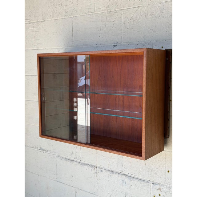 Cado Vintage Danish Teak Wall-Mounted Display Cabinet With Sliding Glass Doors by Cado – Mid-Century Modern For Sale - Image 4 of 9