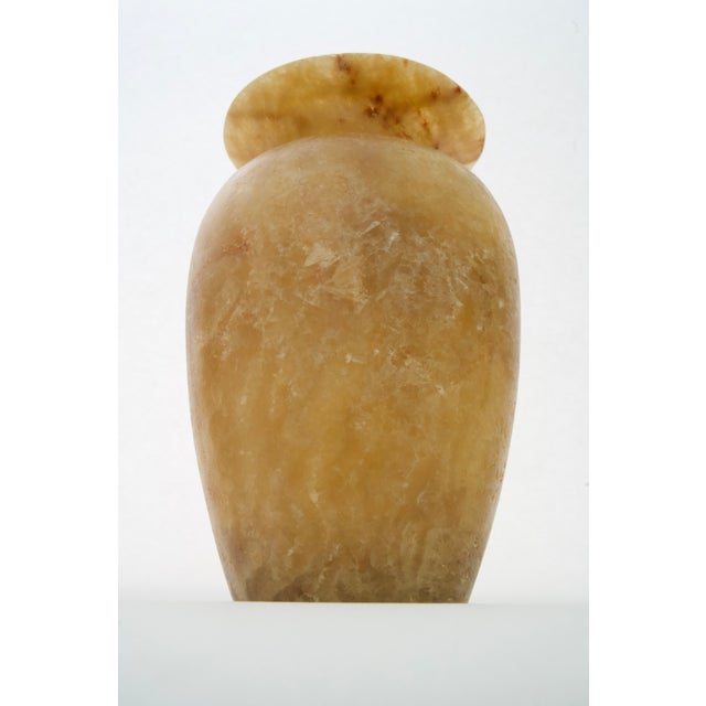 Gold Pair of Early 20th Century Carved Alabaster Vases With Flared Rims For Sale - Image 8 of 12