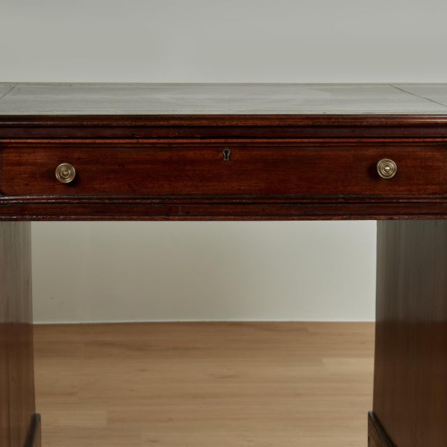 Antique English Double Pedestal Leather Top Desk For Sale - Image 4 of 14