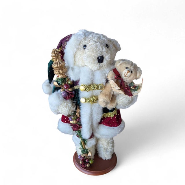 Vintage Holiday Santa Bear Figurine With Teddy and Staff For Sale - Image 11 of 18