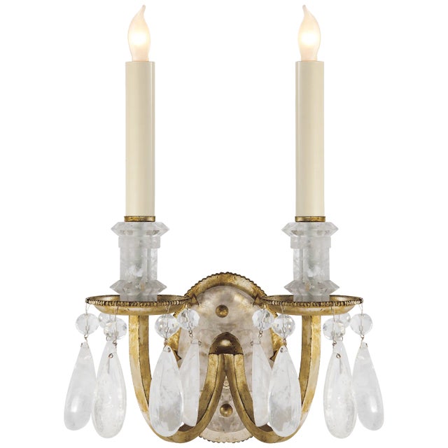 Thomas O'Brien for Visual Comfort Signature Elizabeth Double Sconce in Gilded Iron with Quartz For Sale