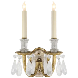 Thomas O'Brien for Visual Comfort Signature Elizabeth Double Sconce in Gilded Iron with Quartz