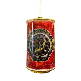 Hand Painted Glass Hanging Lamp with Runny Paint Effect For Sale