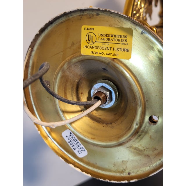 Antique Brass Wall Sconce With Frosted Glass Shade & Etched Floral Design For Sale - Image 12 of 12