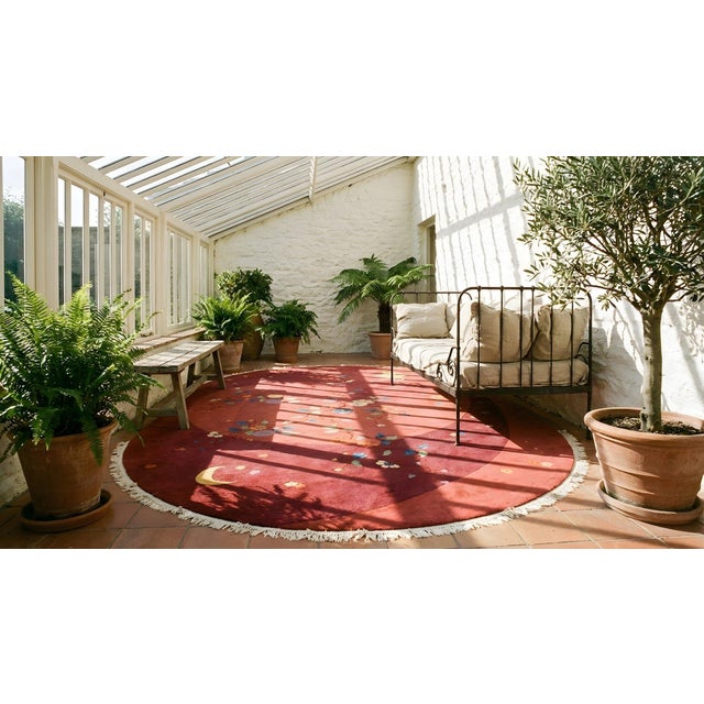 Fabuluos Red Background Color With Delicate Floral Design Antique Chinese Art Deco Rug For Sale - Image 11 of 12