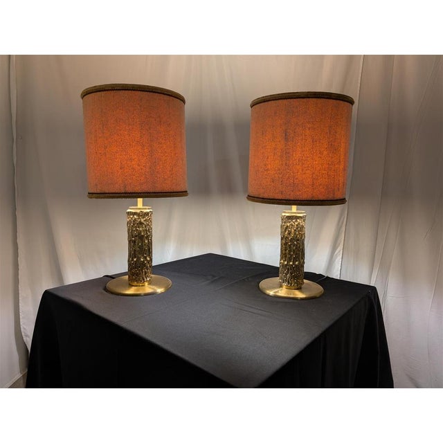 Gold Brass Lamps, 1970s, Set of 2 For Sale - Image 8 of 11