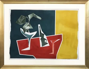 Abstract Still Life With Wine-Watercolor by Roger Stokes