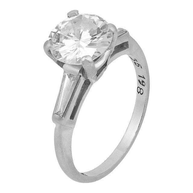 Mid Century Gia 1.95 Carat Round Brilliant Cut Diamond Platinum Engagement Ring, Size 6.25 For Sale
