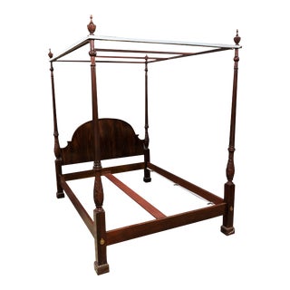 Signed Baker Furniture Company Georgian Flame Mahogany Four Poster Bed - Queen For Sale