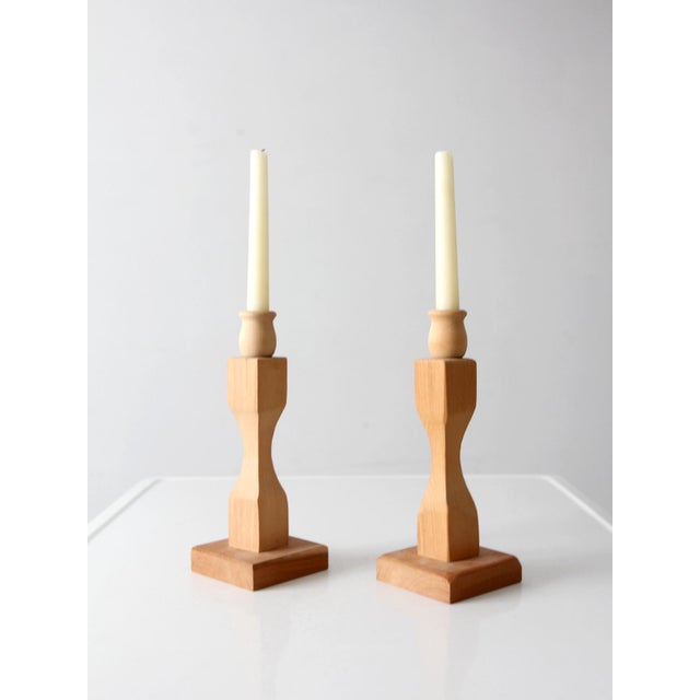 Contemporary Pair of Vintage Handmade Wooden Candlesticks For Sale - Image 3 of 11
